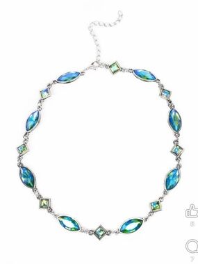 paparazzi Blue-Green Crystal Marquise & Square Choker Necklace